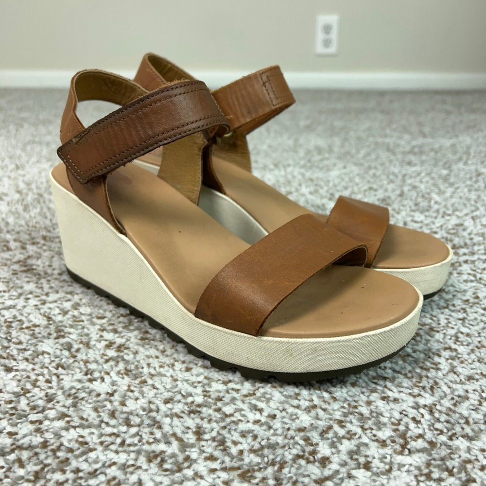 Sorel Sandals Women Size 9 Brown Casual Cameron Leather Wedge Casual Work Shoe